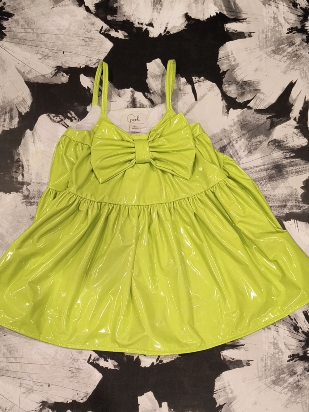 Peek Neon Lime Green Patent Bow Dress